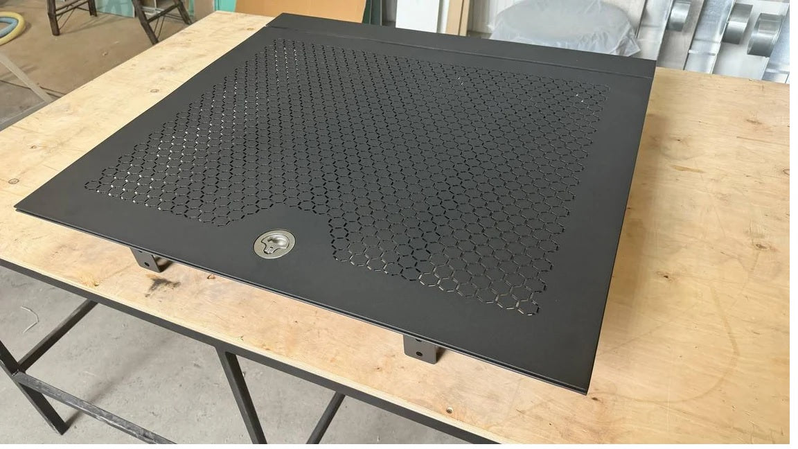 Bespoke Ventilated Steel Floor Hatch with Custom Lasercut Pattern - Made-to-Measure Steel Floor Access Door